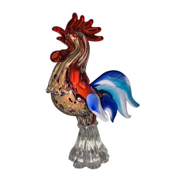 Handmade Murano Glass Rooster Figurine 7.5" Multicolor Art Piece By PMG Vetreria - Picture 2 of 15
